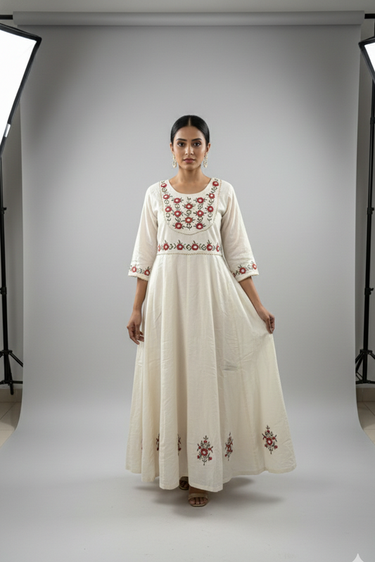 Gulnaar Ivory Anarkali Kurti