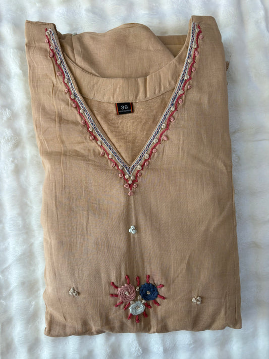 🥂 Beige Mul Chanderi set-3 Pcs Suit