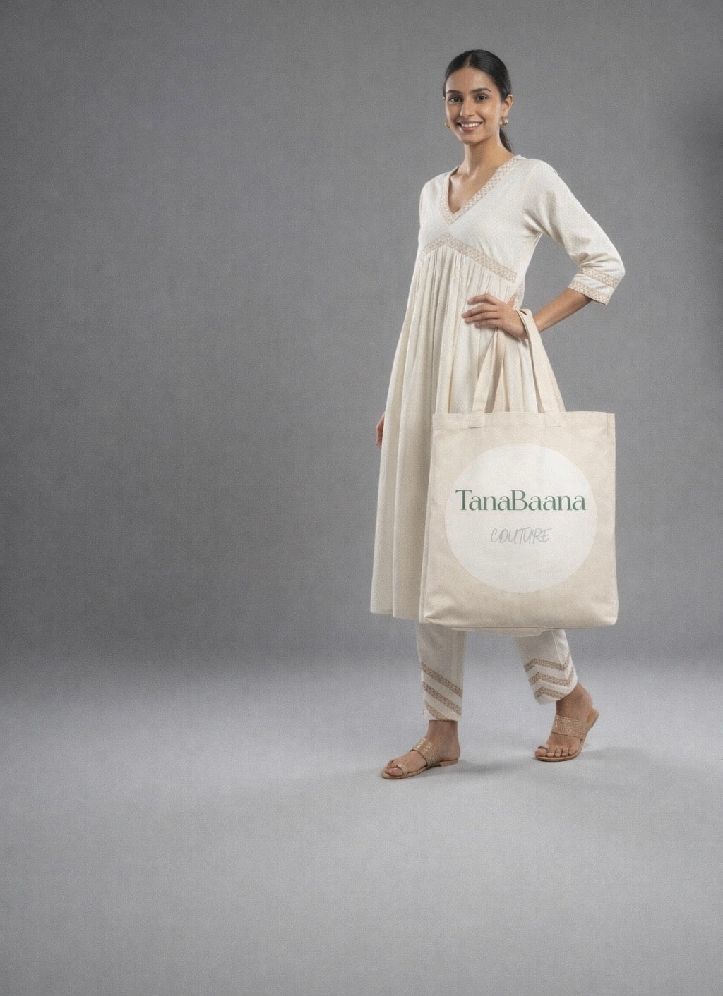 🤍 Ivory Grace Kurti Pant Set – Everyday Elegant Wear