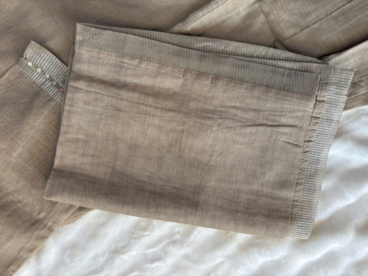 ✨ Grayish Brown Mul Chanderi Suit – Elegant Handcrafted Luxury-3 Pcs Suit