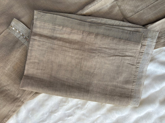 ✨ Grayish Brown Mul Chanderi Suit – Elegant Handcrafted Luxury-3 Pcs Suit