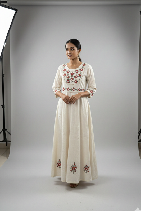 Gulnaar Ivory Anarkali Kurti