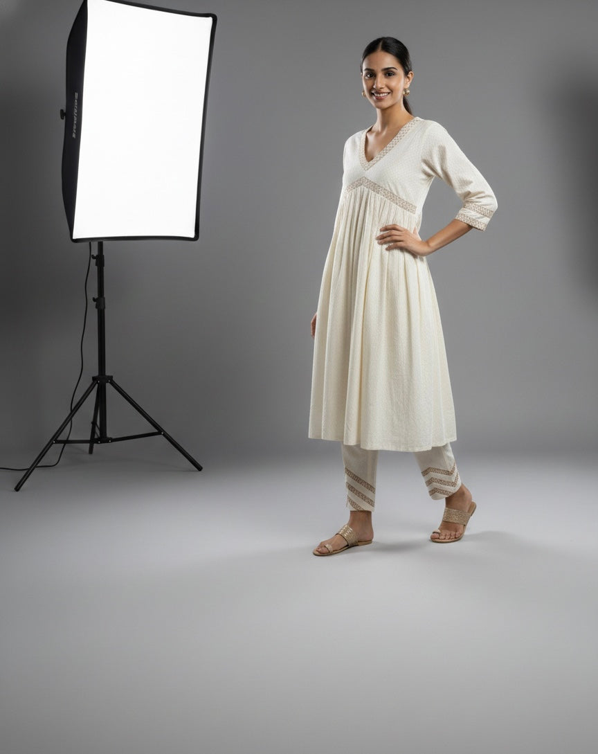 🤍 Ivory Grace Kurti Pant Set – Everyday Elegant Wear