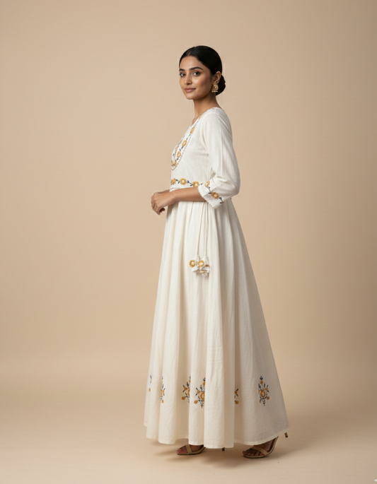 🌼 Floral Embroidered Khadi Kurti