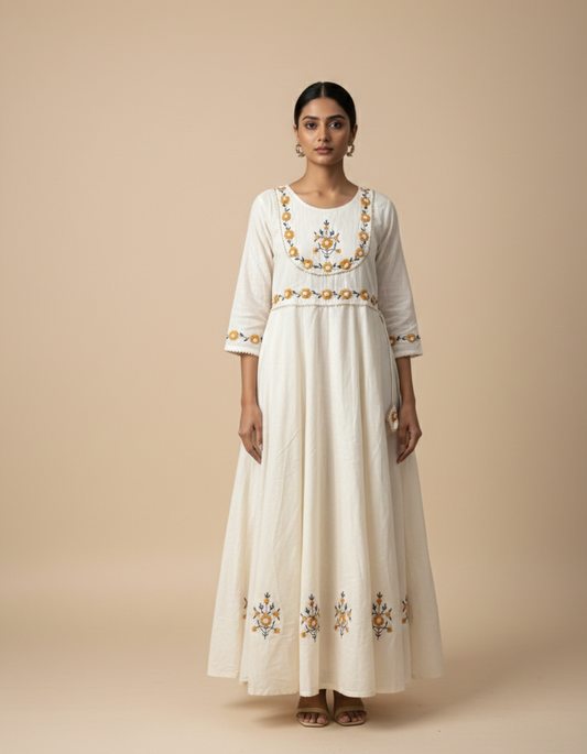 🌼 Floral Embroidered Khadi Kurti